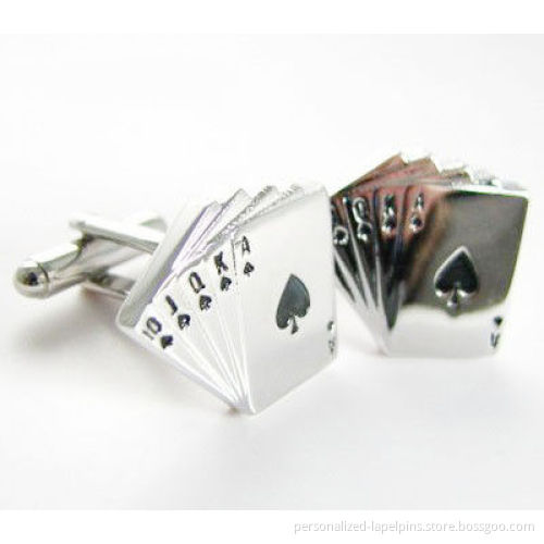Silver Poker Shape Logo Cufflinks And Tie Clips Brass Material , Painted Finish , For Souvenirs And Apparel Accessories